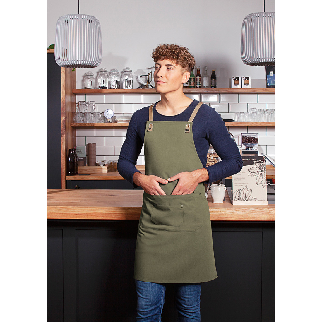 Bib Apron Urban-Nature with Cross Straps and Big Pocket - Safetywear Bib Apron Urban-Nature with Cross Straps and Big Pocket - Safetywear