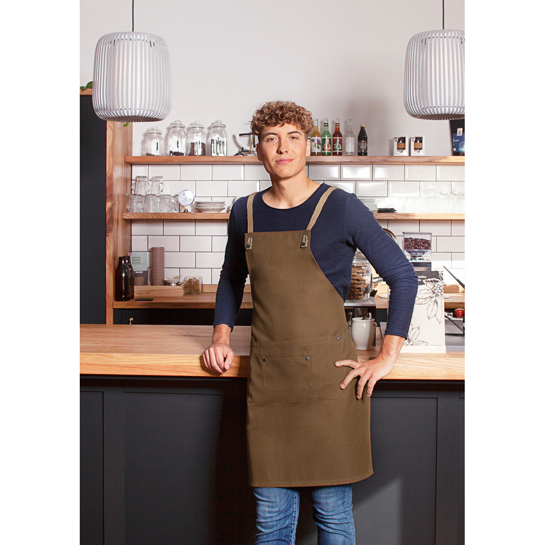 Bib Apron Urban-Nature with Cross Straps and Big Pocket - Safetywear Bib Apron Urban-Nature with Cross Straps and Big Pocket - Safetywear