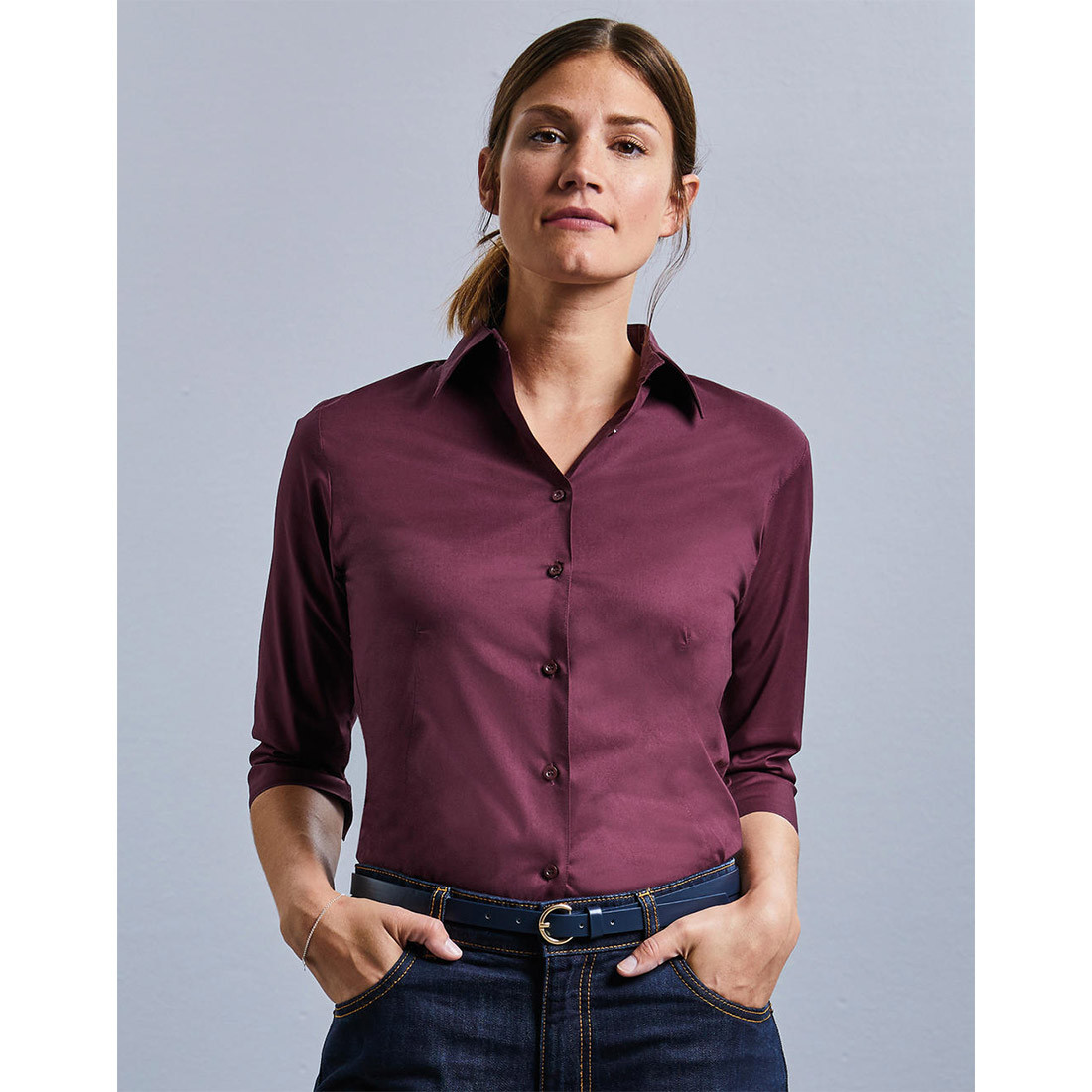 Körperbetonte Stretch-Bluse mit 3/4 Arm - Arbeitskleidung