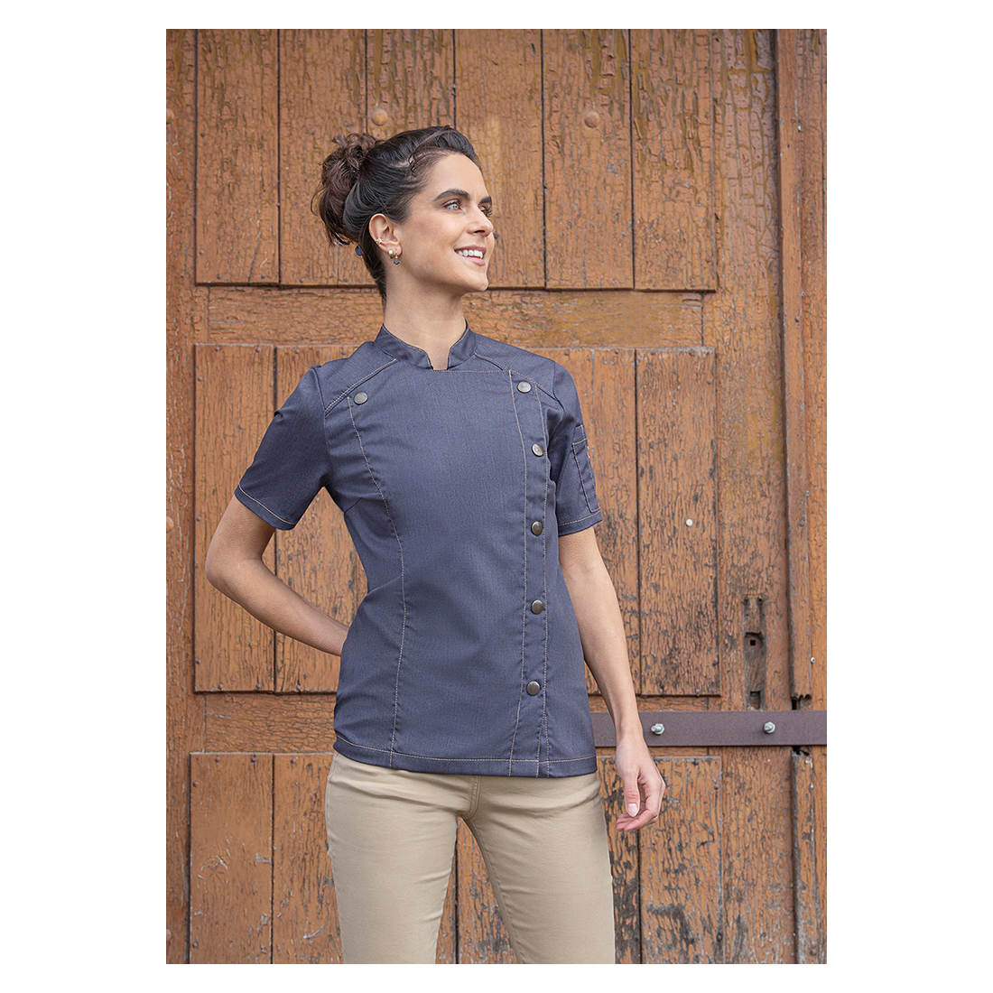 Short-Sleeve Ladies' Chef Jacket Jeans-Style - Safetywear