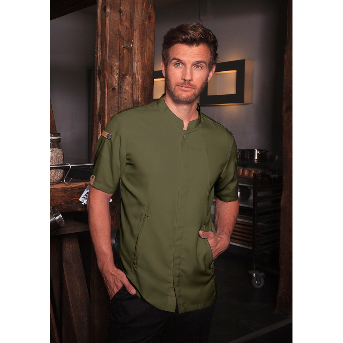 Short-Sleeve Chef Jacket Green-Generation, from Sustainable Material , 72% GRS Certified Recycled Polyester / 28% Conventional Cotton - Safetywear