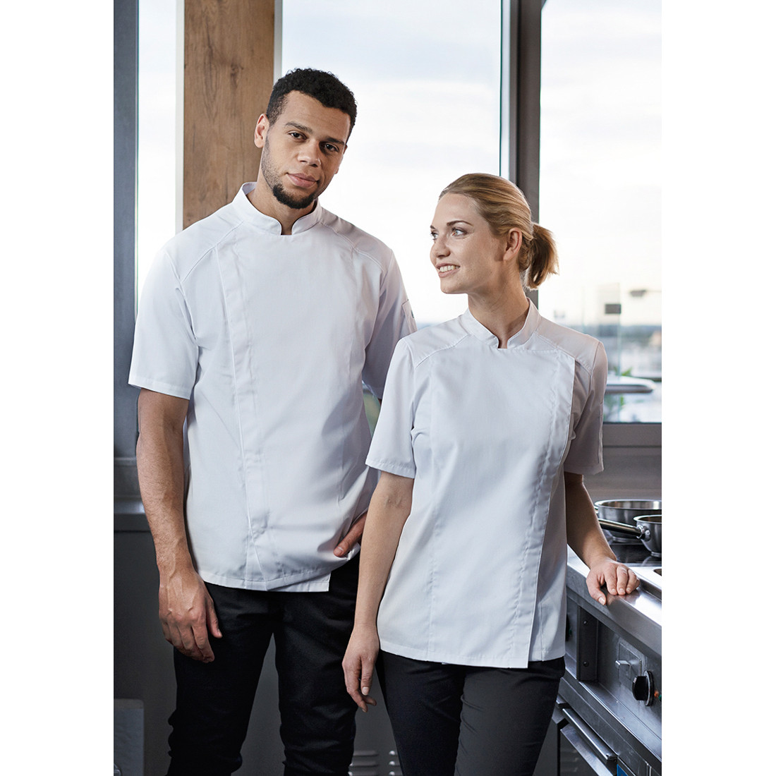 Short-Sleeve Ladies' Chef Jacket Modern-Look - Safetywear