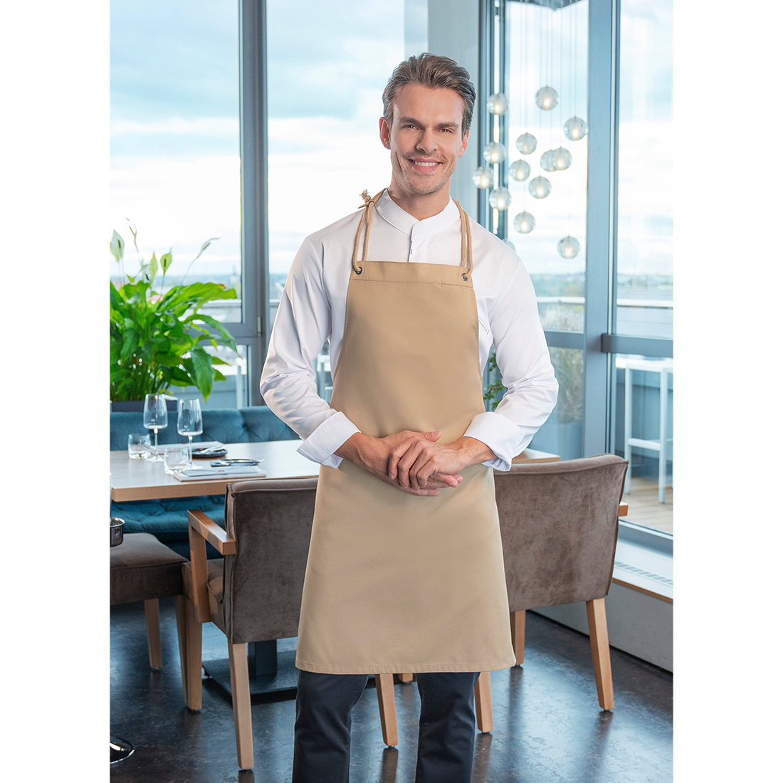 Bib Apron New-Nature , from sustainable material , 65 % GRS Certified Recycled Polyester / 35 % Conventional Cotton - Safetywear