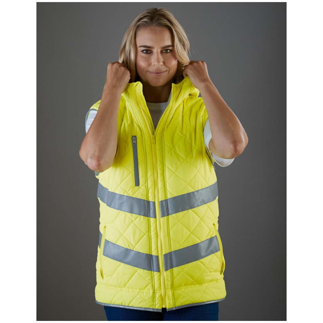 Fluo Kensington reflektierende Steppweste mit Kapuze - Arbeitskleidung