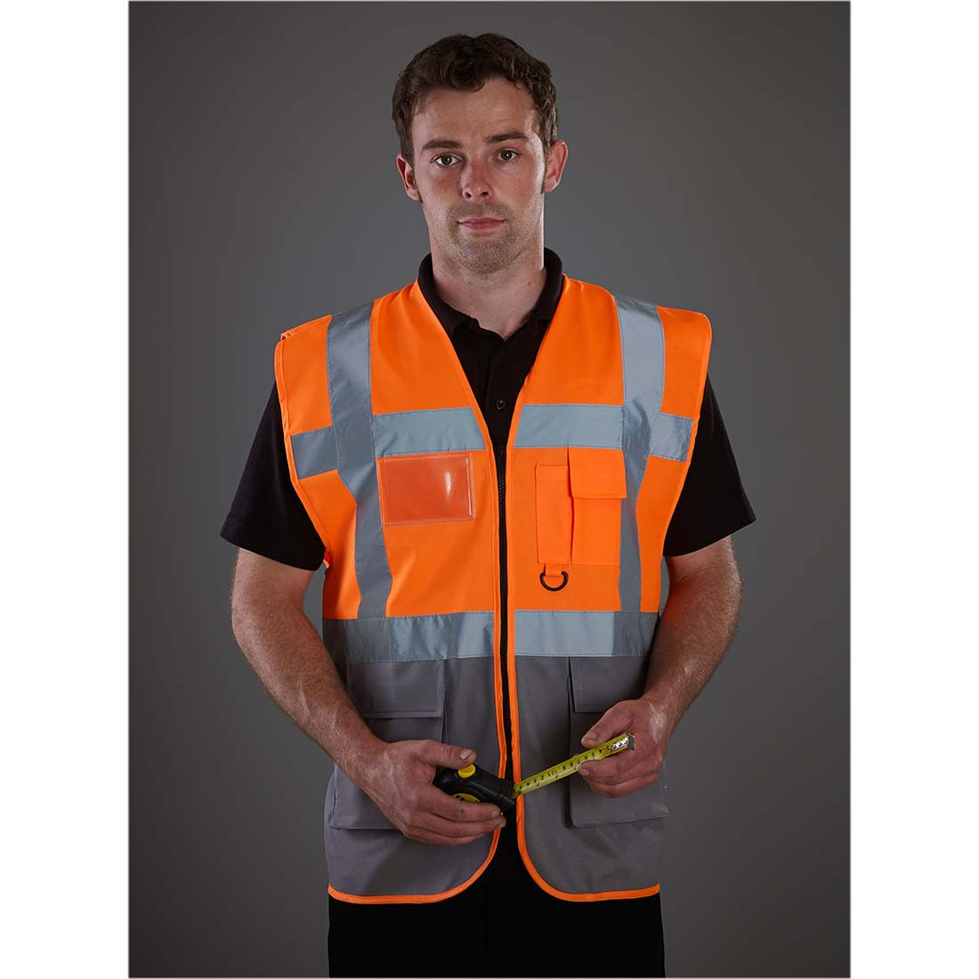 Gilet de sécurité à fermeture bicolore orange et jaune fluo